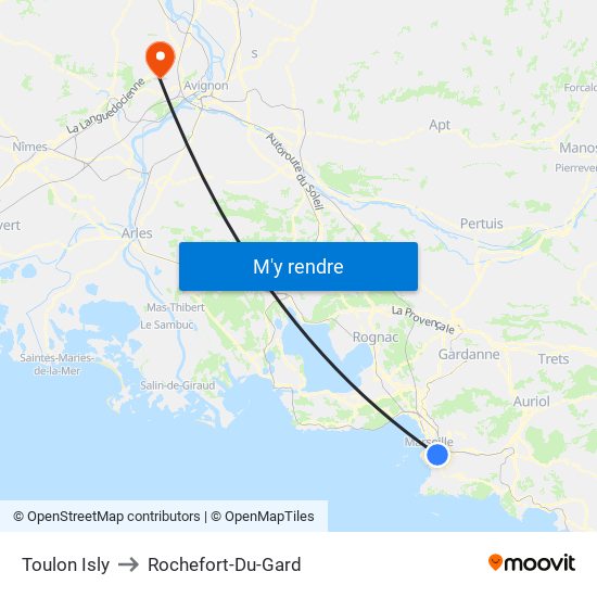 Toulon Isly to Rochefort-Du-Gard map