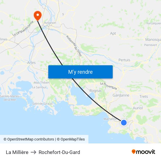 La Millière to Rochefort-Du-Gard map