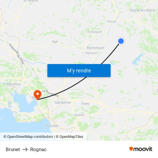 Brunet to Rognac map