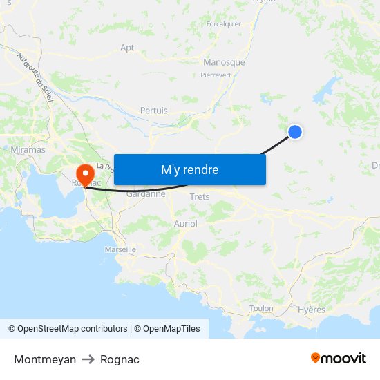 Montmeyan to Rognac map