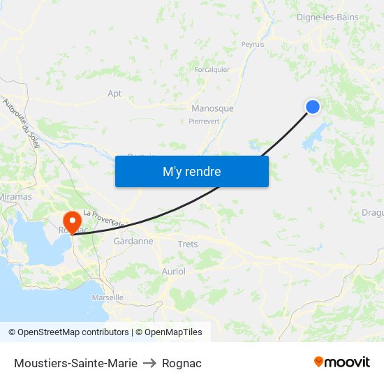 Moustiers-Sainte-Marie to Rognac map