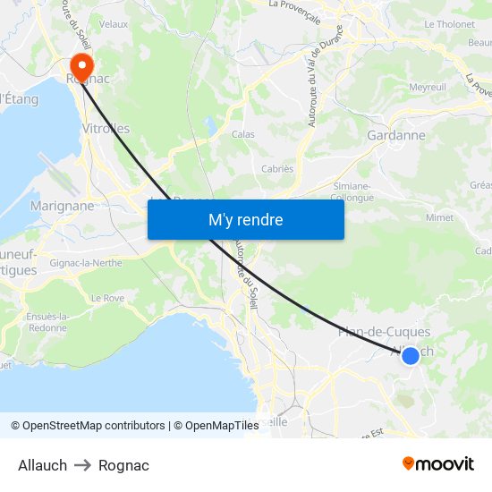 Allauch to Rognac map