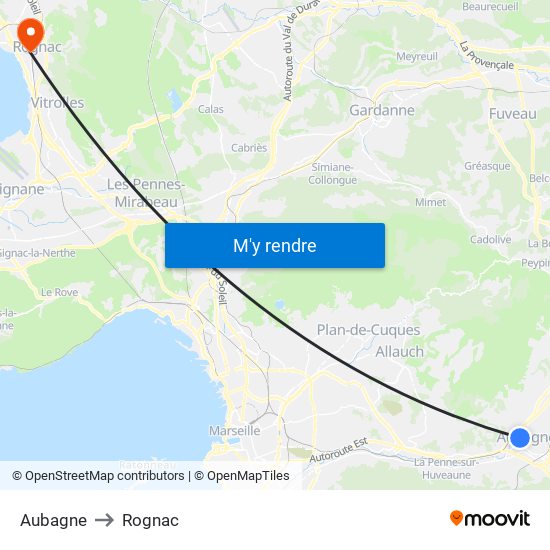 Aubagne to Rognac map