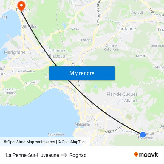 La Penne-Sur-Huveaune to Rognac map