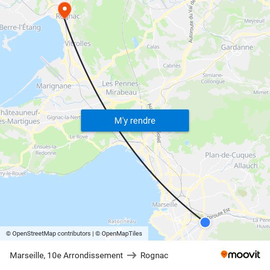 Marseille, 10e Arrondissement to Rognac map