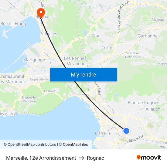 Marseille, 12e Arrondissement to Rognac map