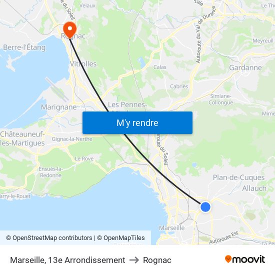Marseille, 13e Arrondissement to Rognac map