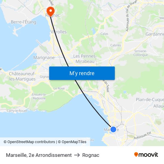 Marseille, 2e Arrondissement to Rognac map