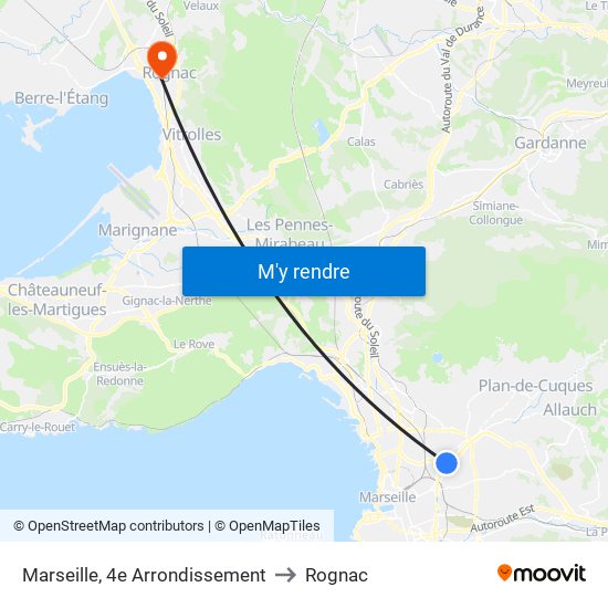 Marseille, 4e Arrondissement to Rognac map