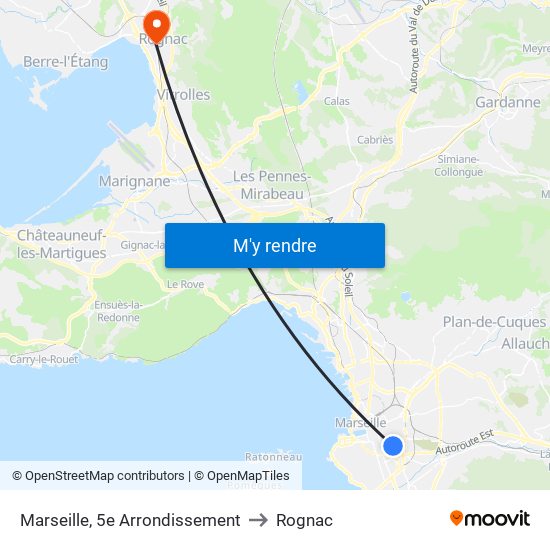 Marseille, 5e Arrondissement to Rognac map