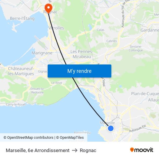 Marseille, 6e Arrondissement to Rognac map
