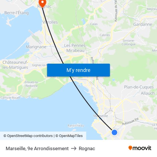 Marseille, 9e Arrondissement to Rognac map