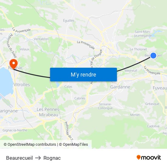 Beaurecueil to Rognac map