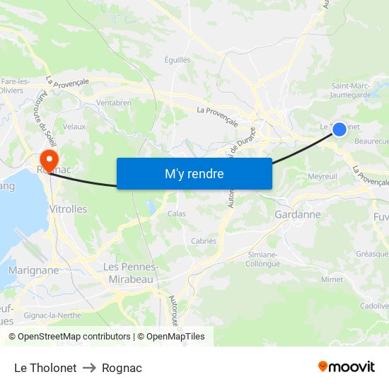 Le Tholonet to Rognac map