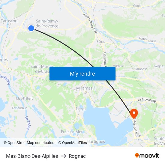 Mas-Blanc-Des-Alpilles to Rognac map