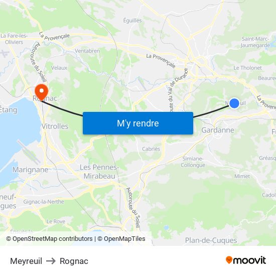 Meyreuil to Rognac map