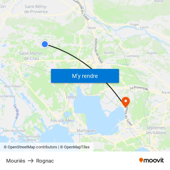 Mouriès to Rognac map