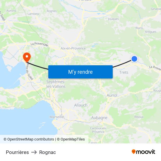 Pourrières to Rognac map