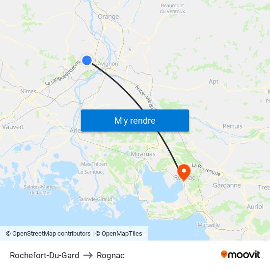 Rochefort-Du-Gard to Rognac map