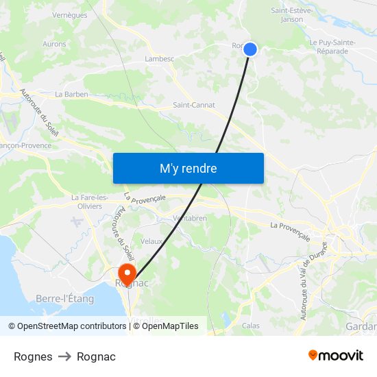 Rognes to Rognac map