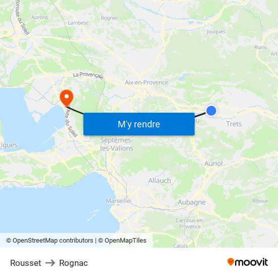 Rousset to Rognac map