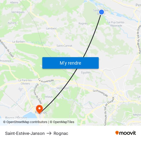 Saint-Estève-Janson to Rognac map