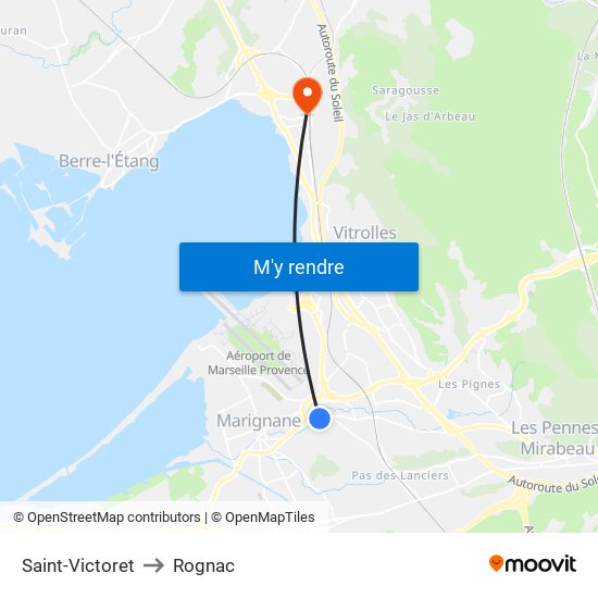 Saint-Victoret to Rognac map