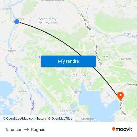 Tarascon to Rognac map