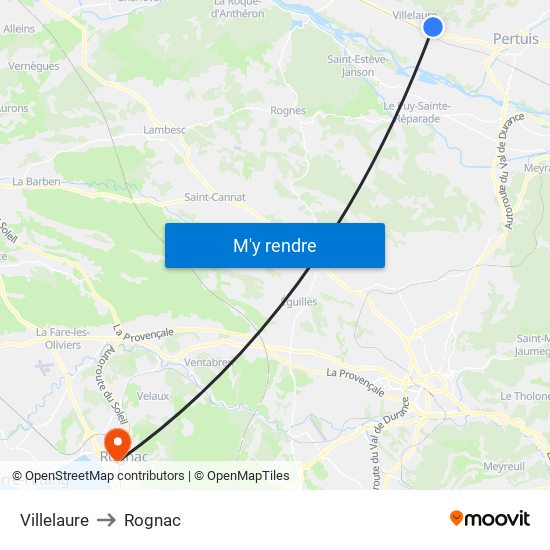 Villelaure to Rognac map