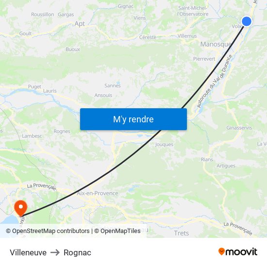 Villeneuve to Rognac map