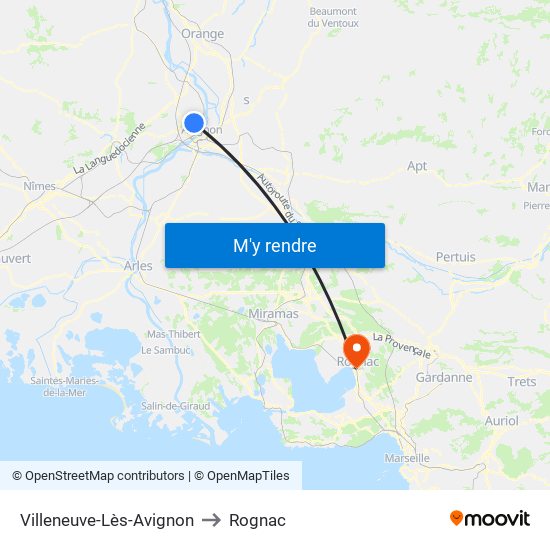 Villeneuve-Lès-Avignon to Rognac map