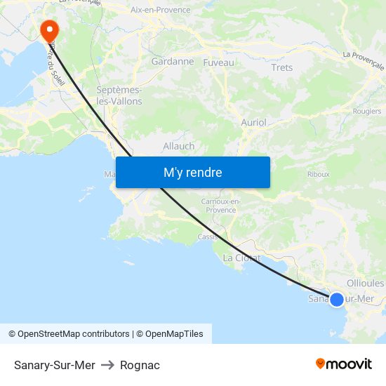 Sanary-Sur-Mer to Rognac map