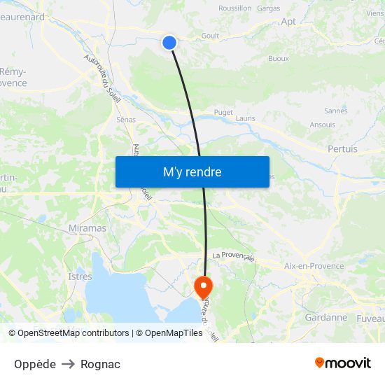Oppède to Rognac map