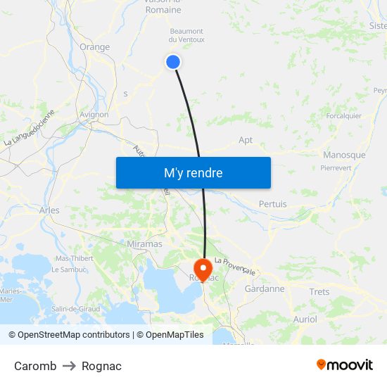 Caromb to Rognac map