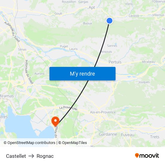 Castellet to Rognac map