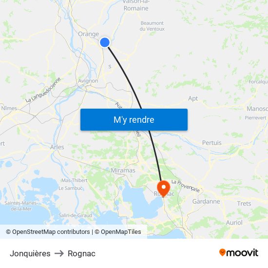 Jonquières to Rognac map