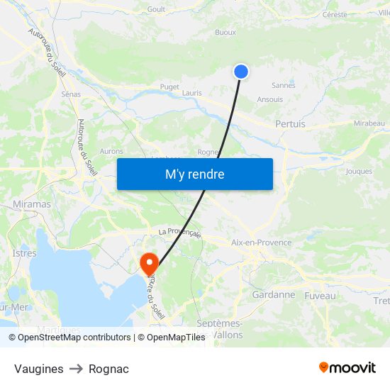 Vaugines to Rognac map