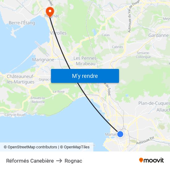 Réformés Canebière to Rognac map