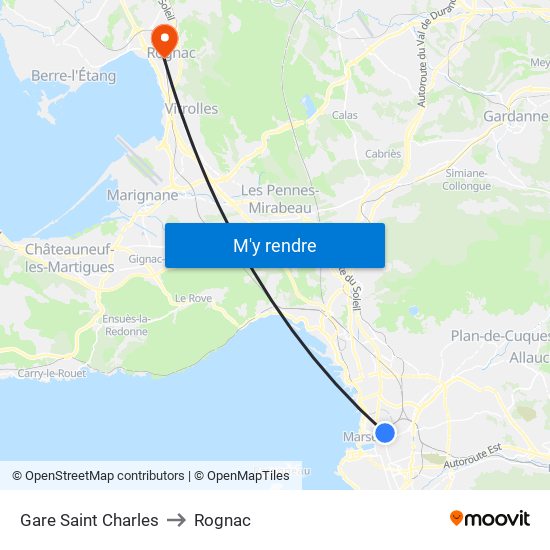 Gare Saint Charles to Rognac map