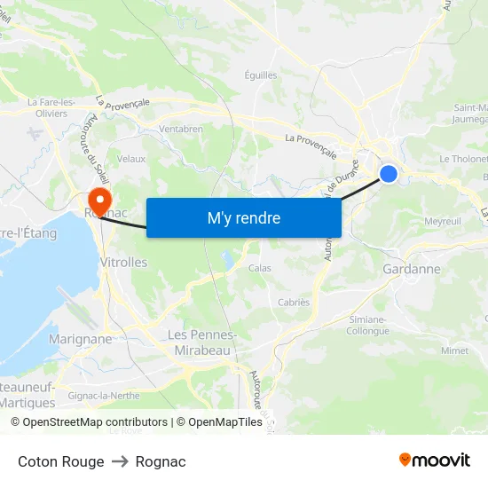 Coton Rouge to Rognac map