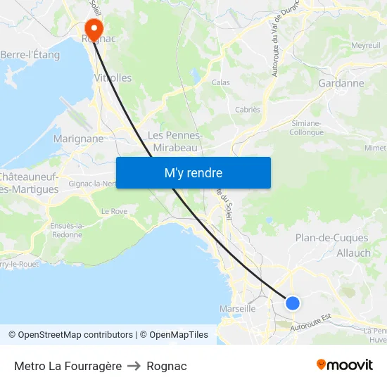 Metro La Fourragère to Rognac map