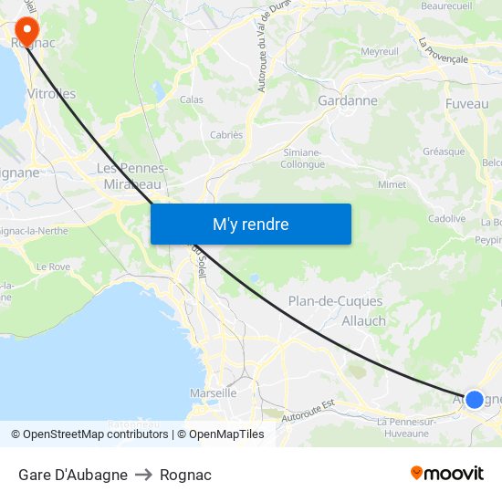 Gare D'Aubagne to Rognac map