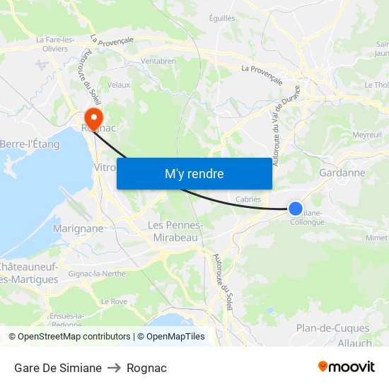 Gare De Simiane to Rognac map