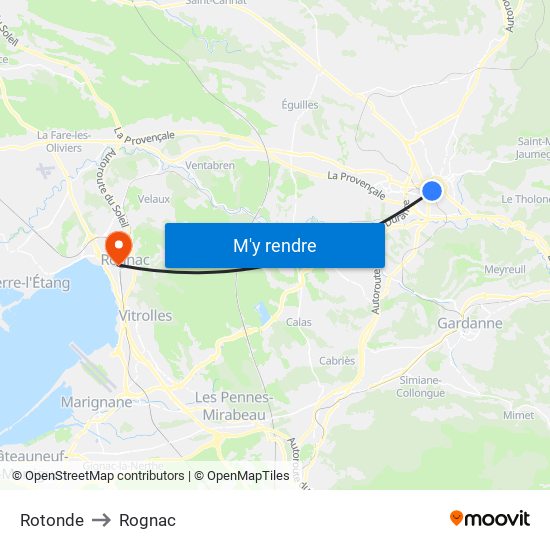 Rotonde to Rognac map
