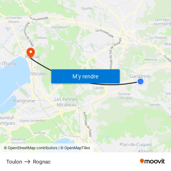 Toulon to Rognac map