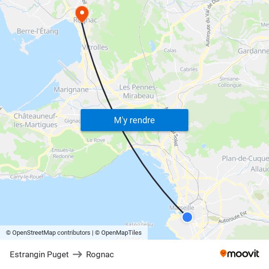 Estrangin Puget to Rognac map
