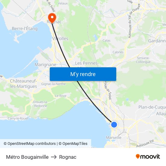 Métro Bougainville to Rognac map