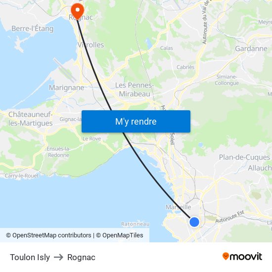 Toulon Isly to Rognac map
