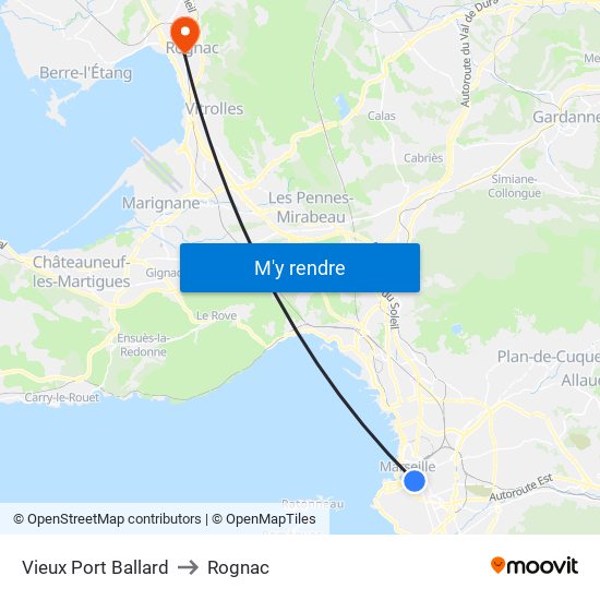 Vieux Port Ballard to Rognac map