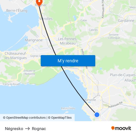 Négresko to Rognac map